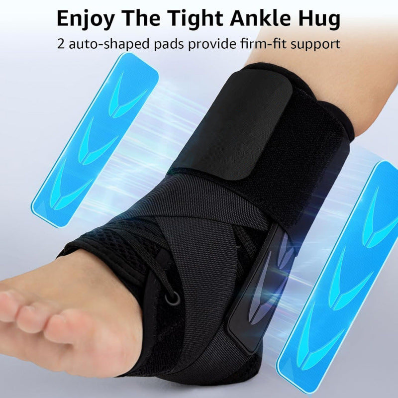 S Size Black Triple-Layer Compression Ankle Brace With Adjustable Lace-Up - Breathable Sprain Prevention Sleeve