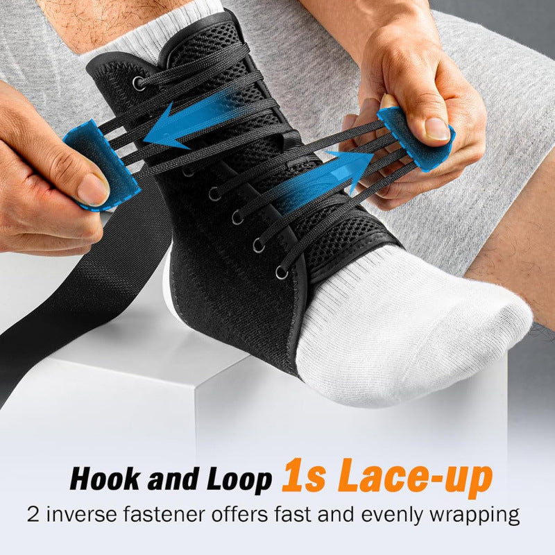 L Size Black Triple-Layer Compression Ankle Brace With Adjustable Lace-Up - Breathable Sprain Prevention Sleeve