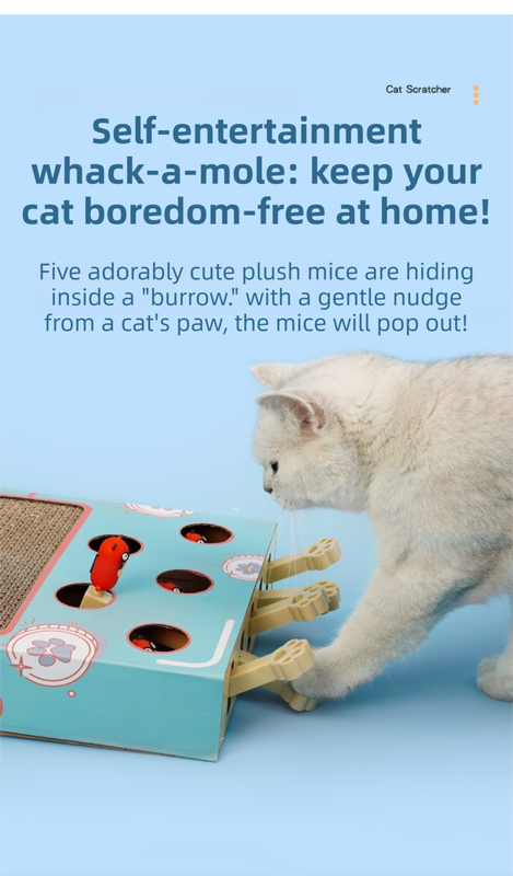 Whack-A-Mole Cat Toy (Figurine Mole & 5 Hole) - Interactive Puzzle Box