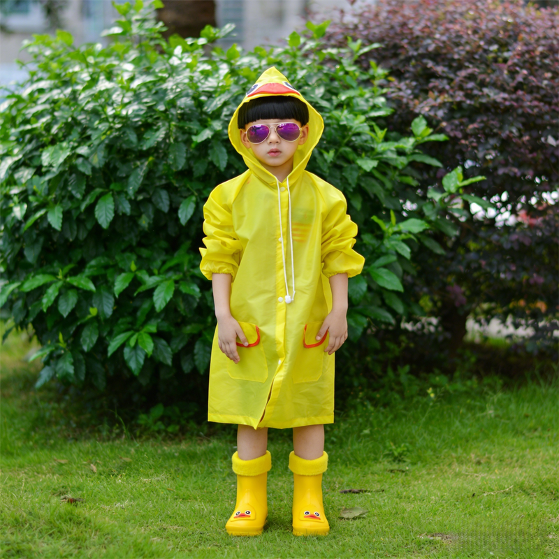 Kids Cartoon Rain Gear Set - Eco-Friendly Odorless Yellow Duck Raincoat & Matching 20cm Duck Rain Boots with Detachable Warm Cotton Liner