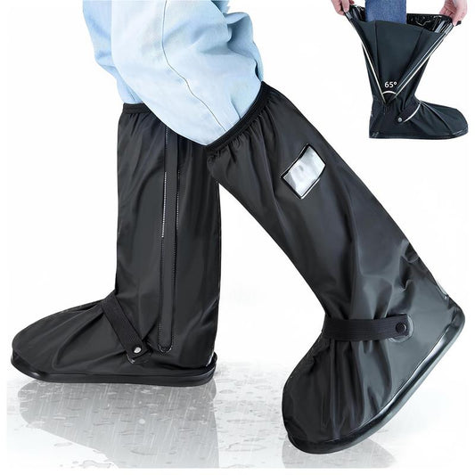 A Pair 40CM High-Tube Double-Layer Waterproof Rain Boot Covers - Durable Anti-Slip Reflective Motorcycle Over-Shoes (M Size)