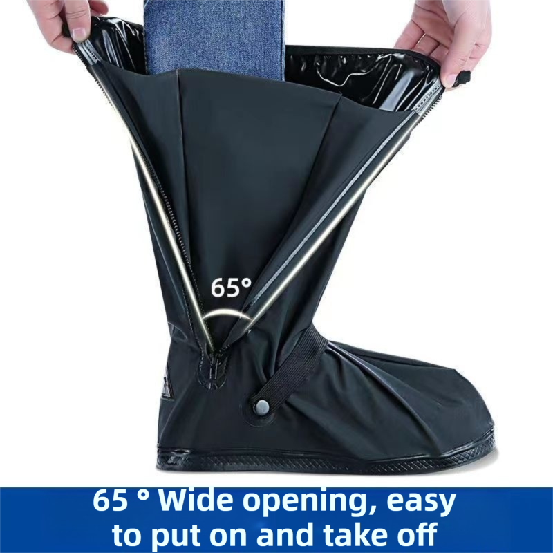 A Pair 40CM High-Tube Double-Layer Waterproof Rain Boot Covers - Durable Anti-Slip Reflective Motorcycle Over-Shoes (M Size)