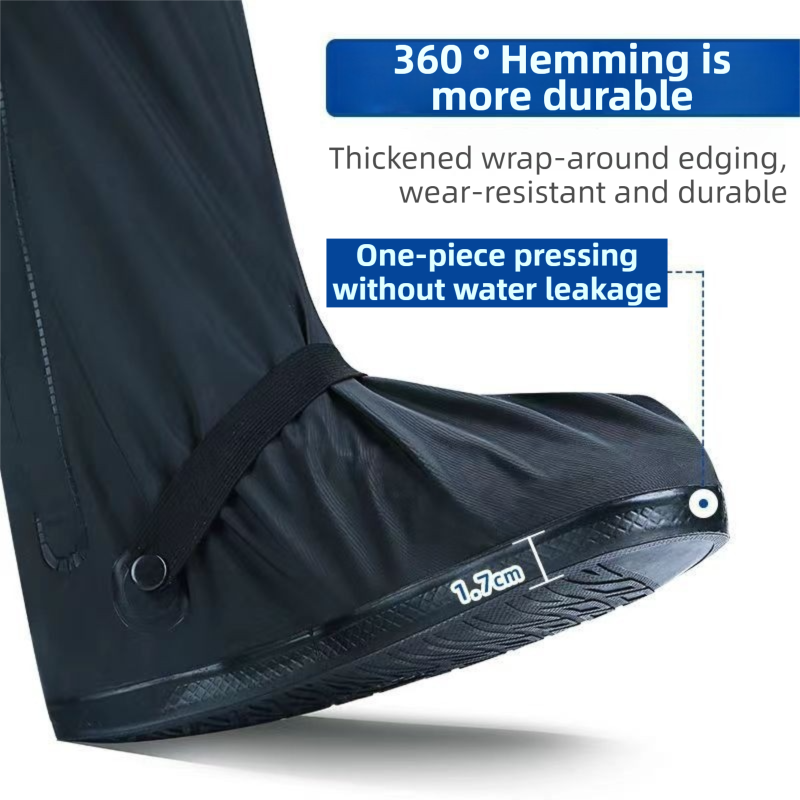 A Pair 40CM High-Tube Double-Layer Waterproof Rain Boot Covers - Durable Anti-Slip Reflective Motorcycle Over-Shoes (M Size)