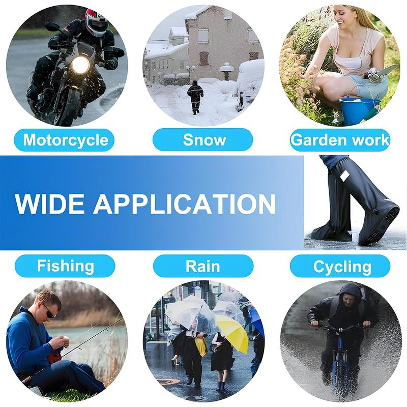 A Pair 40CM High-Tube Double-Layer Waterproof Rain Boot Covers - Durable Anti-Slip Reflective Motorcycle Over-Shoes (M Size)