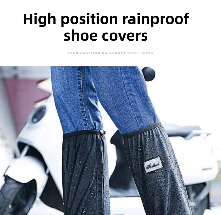 A Pair 40CM High-Tube Double-Layer Waterproof Rain Boot Covers - Durable Anti-Slip Reflective Motorcycle Over-Shoes (XL Size)