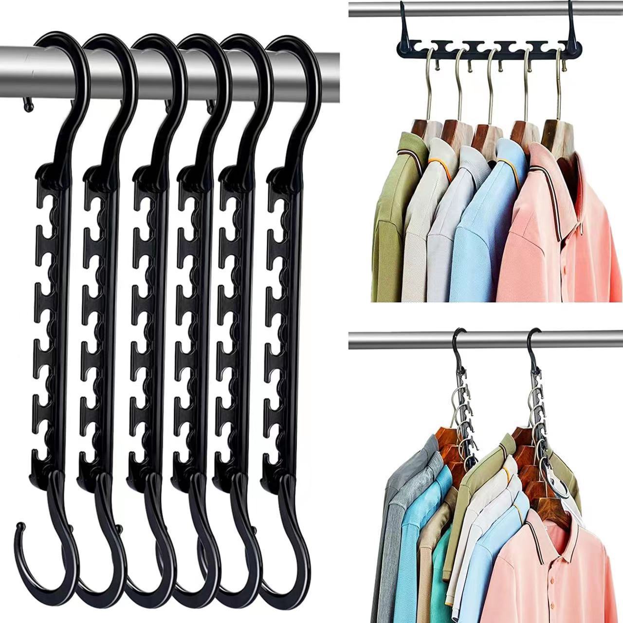 Ultimate Closet Space-Saver Set: 9-Tier Sliver Stainless Steel Retractable Pants Rack & 10-Pack Multi-Port Magic Hangers