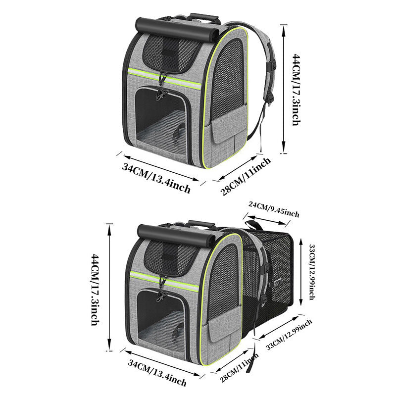 Black Large Expandable Cat Travel Backpack - Breathable & Collapsible Pet Carrier 62x34x43CM