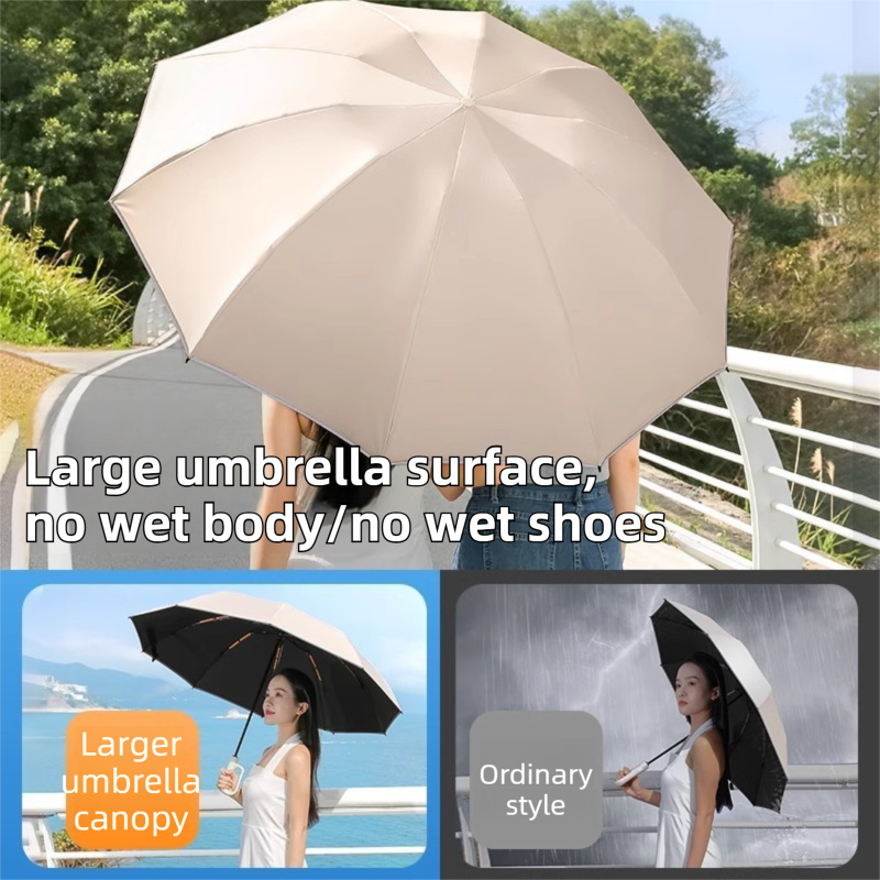 Grey Heavy Duty Fully Automatic Carabiner Umbrella with Integrated Hook Handle (Diameter 106CM) - Ultra Windproof and UV Protective Sun & Rain Umbrella