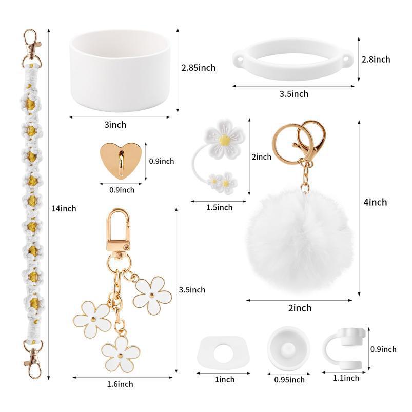 10-Piece White Accessory Bundle for Stanley Quencher 30/40oz - Includs Premium Silicone Straw Covers, Protective Boot & Charms Set