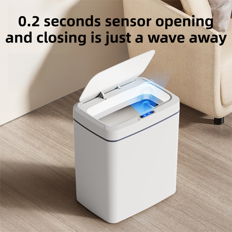 Black Intelligent Dual-Sensor Trash Can (Hand-Wave & Knee-Bend) - Slim-Fit Touchless Battery-Powered Bin for Bathroom & Kitchen