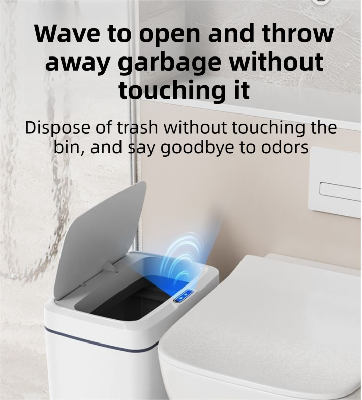Black Intelligent Dual-Sensor Trash Can (Hand-Wave & Knee-Bend) - Slim-Fit Touchless Battery-Powered Bin for Bathroom & Kitchen