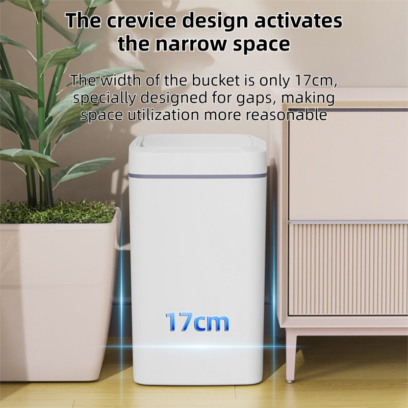 Black Intelligent Dual-Sensor Trash Can (Hand-Wave & Knee-Bend) - Slim-Fit Touchless Battery-Powered Bin for Bathroom & Kitchen