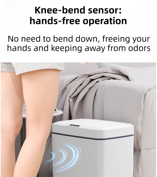 Black Intelligent Dual-Sensor Trash Can (Hand-Wave & Knee-Bend) - Slim-Fit Touchless Rechargeable Bin for Bathroom & Kitchen
