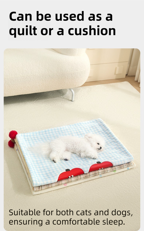 Plaid Puppy Premium Soft Fleece Dog Bed Quilt & Pillow Set (S Size 50 x 35 CM) - All-Season Reversible Warm Cat Nap Pad
