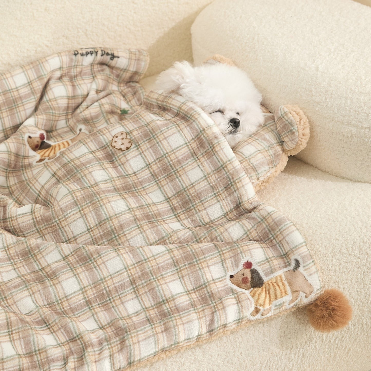 Plaid Puppy Premium Soft Fleece Dog Bed Quilt & Pillow Set (M Size 70 x 50 CM) - All-Season Reversible Warm Cat Nap Pad