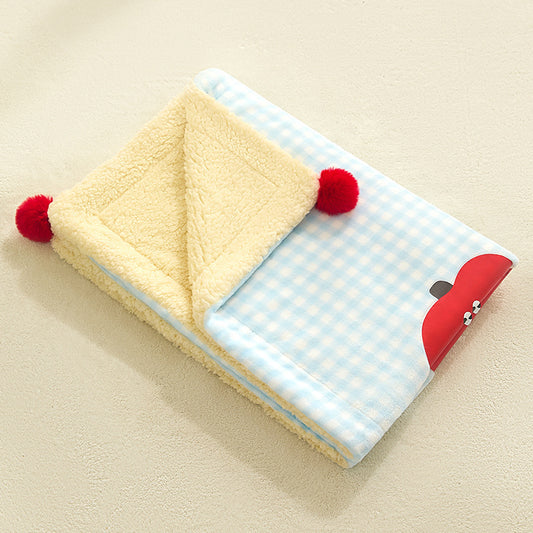 Plaid Apple Premium Soft Fleece Dog Bed Mat/Quilt (L Size 70 x 50 CM) - All-Season Reversible Warm Cat Nap Pad