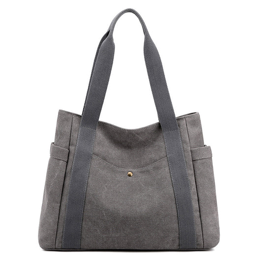 Grey Women's Large Canvas Tote Bag Minimalist Shoulder Handbag High Capacity 39cm for Work School & Travel