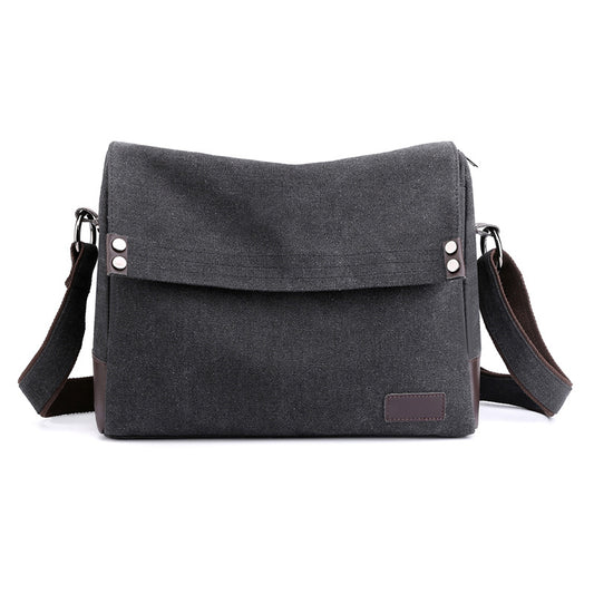 Black Men's Large Capacity Canvas Messenger Bag Lightweight Multi-Pocket Crossbody Shoulder Bag for Work Casual Travel iPad Compatible
