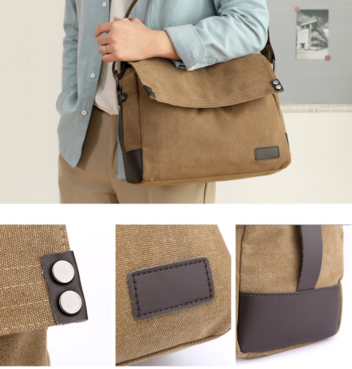 Grey Men's Large Capacity Canvas Messenger Bag Lightweight Multi-Pocket Crossbody Shoulder Bag for Work Casual Travel iPad Compatible
