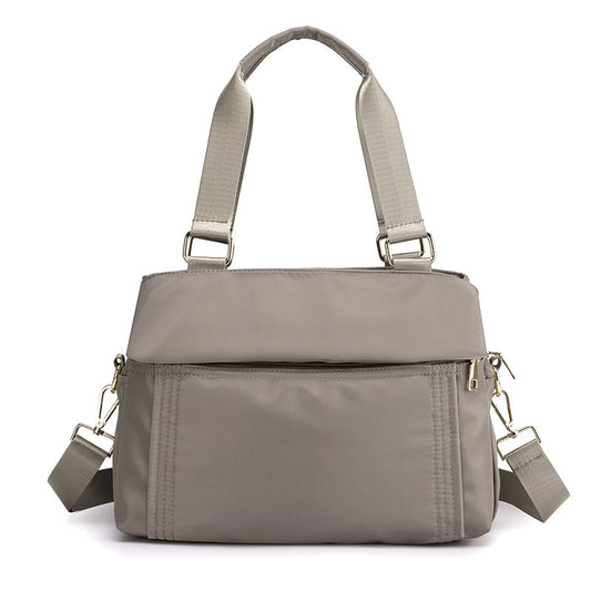 Grey Women's Large Capacity Water-Resistant Nylon Handbag Multi-Compartment Crossbody Shoulder Bag for Work Travel and Daily Use 30cm