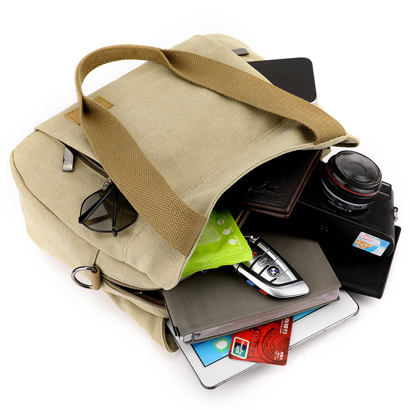 Grey Multi-functional Large Capacity Canvas Tote Bag - Versatile 3-Way Adjustable Shoulder and Crossbody Handbag for Work, Travel, and Daily Use
