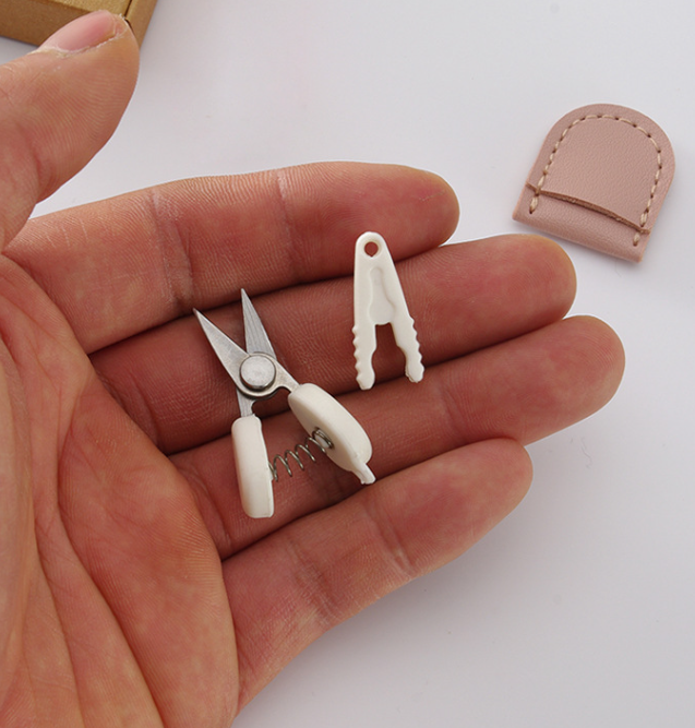 White Ultra-Portable Mini Precision Scissors Set - Compact 7cm Craft Snips with Safety Cap, Leather Sheath, and Keychain Hook for Travel and DIY