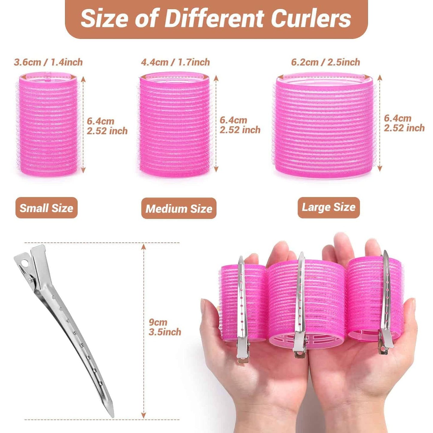 Purple 50-Piece Professional Hair Roller Set - Multi-Size Self-Grip Velcro Rollers with Clips and Tail Comb - Complete Heatless Styling Kit for Voluminous Curls and Air Bangs