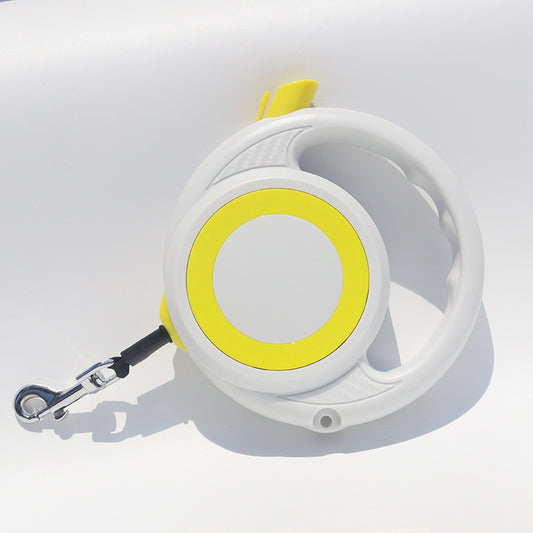 Yellow-white Heavy Duty Retractable Dog Leash with Ergonomic Wide Handle - Automatic Tangle-Free Extending Lead for Large and Medium Dogs - Carbon Fiber Texture