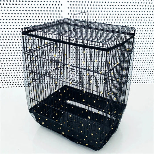 XL Black Star【Height 37, Circumference 220】 Large Bird Cage Seed Catcher Net Cover - Adjustable Mesh Guard Splash-Proof Dust Cover for Indoor Outdoor Cages