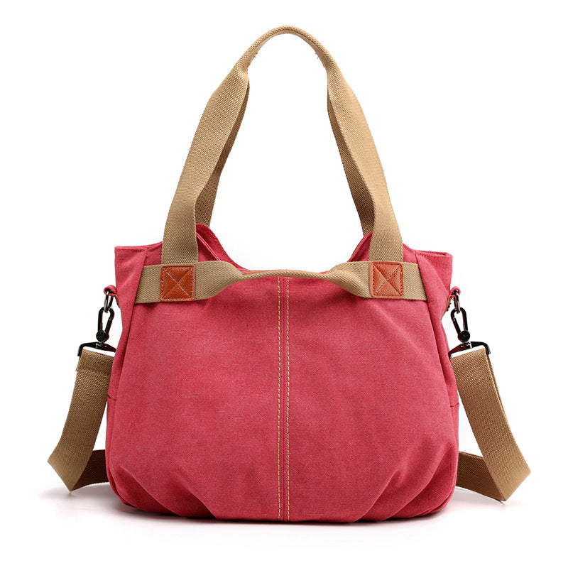 Pink Women's Retro Canvas Tote Bag Large Capacity Shoulder Handbag Adjustable Crossbody Strap 35cm for Travel Work & Daily Use