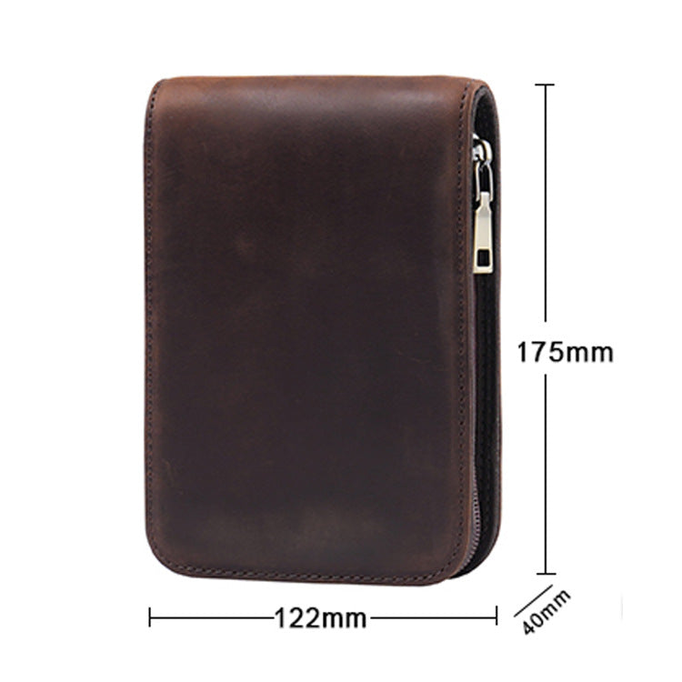 Black 12-Slot Genuine Crazy Horse Leather Fountain Pen Case - Handcrafted Large Capacity Zippered Pen Organizer & Stationery Pouch