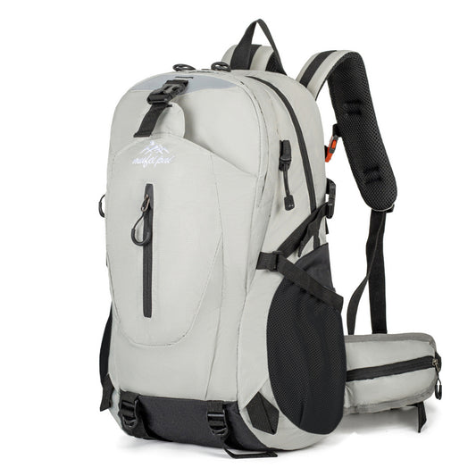 Grey Professional Large Capacity Hiking Backpack - Waterproof Lightweight Outdoor Trekking Rucksack with Hydration Port and Emergency Safety Whistle