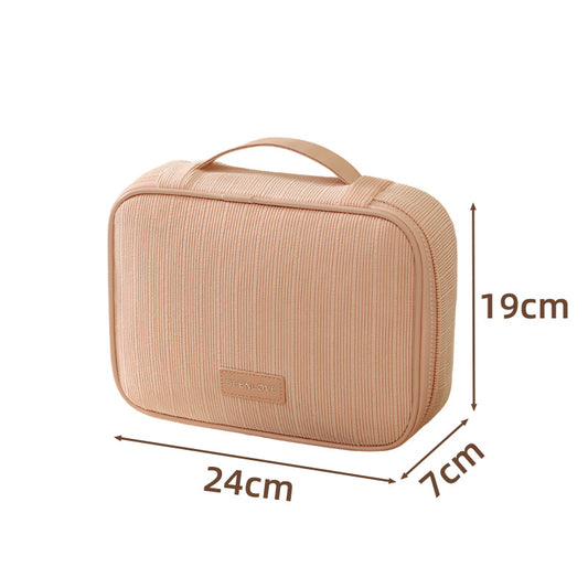 Pink Professional Large Capacity Travel Makeup Bag - Multifunctional Cosmetic Organizer with Dedicated Brush Slots and Portable Handle