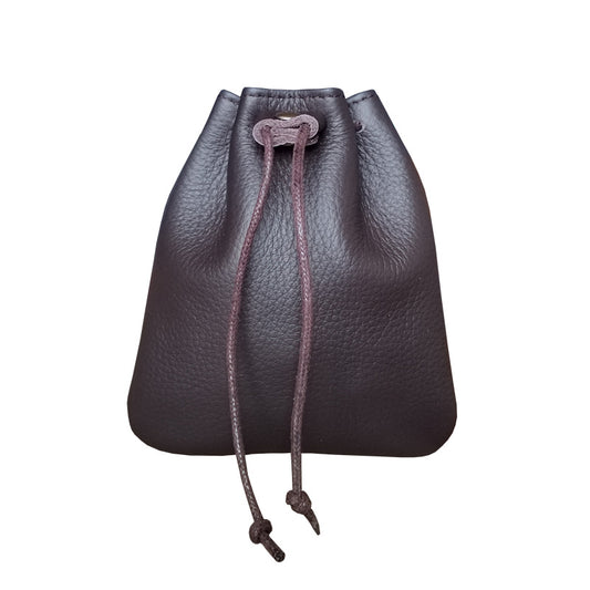 S Coffee Handcrafted Genuine Leather Drawstring Pouch - Vintage Cowhide Coin Purse and Card Organizer - Portable Minimalist Storage Bag