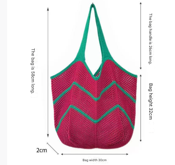 Green Bohemian Chic Knit Tote Bag | Large Capacity Chevron Weave Shoulder Bag | Fashionable Casual Mesh Carryall