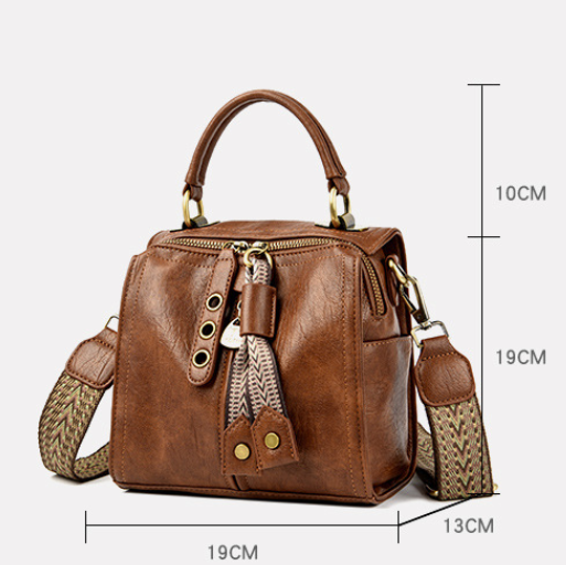 Brown Vintage Look PU Leather Box Bag | Stylish Top Handle Crossbody Tote | Multi-Carry Bucket Bag with Wide Strap