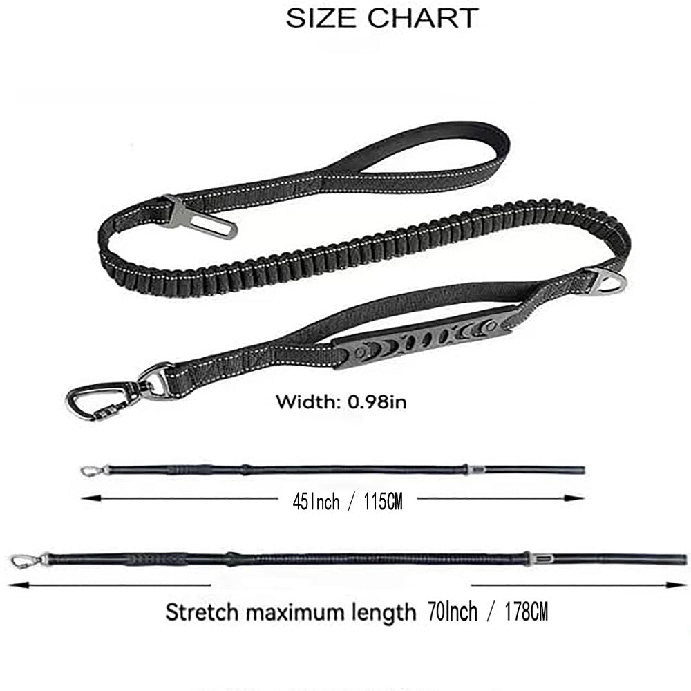Black Heavy Duty Elastic Bungee Dog Leash | Anti-Pull Safety Shock Absorber | Multi-Functional Training Lead for Medium to Large Dogs
