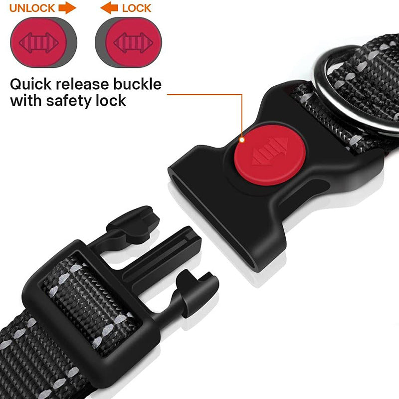 Green 5pcs Tactical Reflective Dog Collar with Quick-Release Safety Lock | Neoprene Padded Nylon | GPS Tracker Pouch Compatible