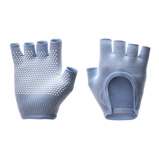 Blue 2-Pack Women's Non-Slip Yoga Gloves - Open Back Half Finger Cotton Stretchy Grip Gloves for Aerial Yoga, Pilates, and Fitness