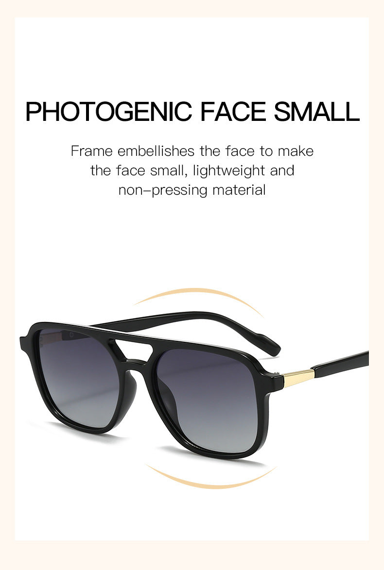 Amber-hued Tea Retro Double Bridge Square Frame Polarized Sunglasses - Driving Sun Protection Eyewear