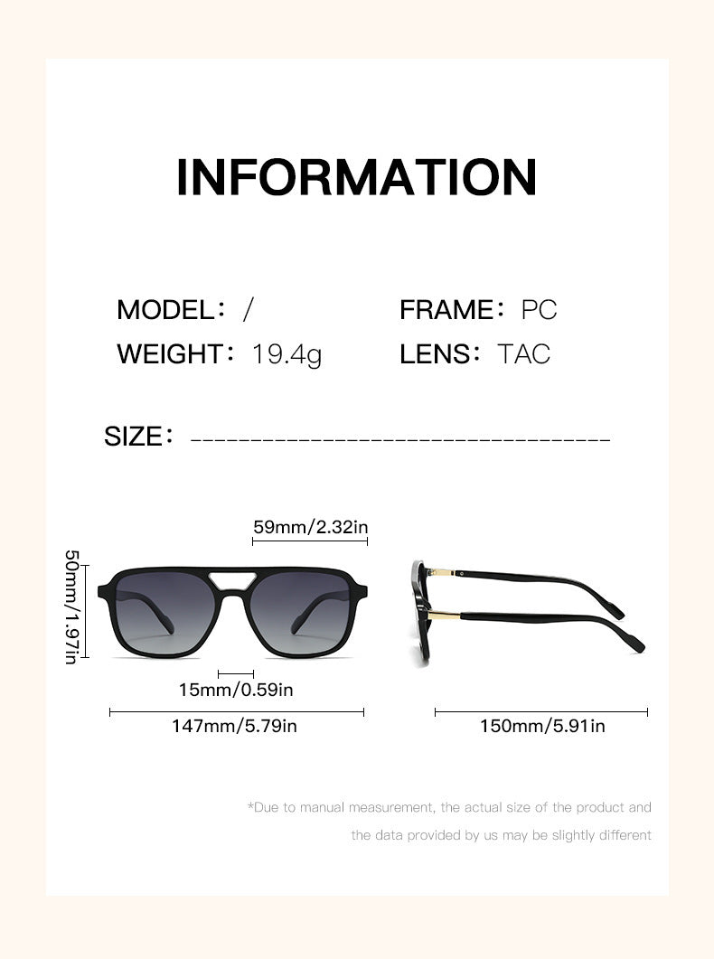 Hawksbill Turtle Retro Double Bridge Square Frame Polarized Sunglasses - Driving Sun Protection Eyewear