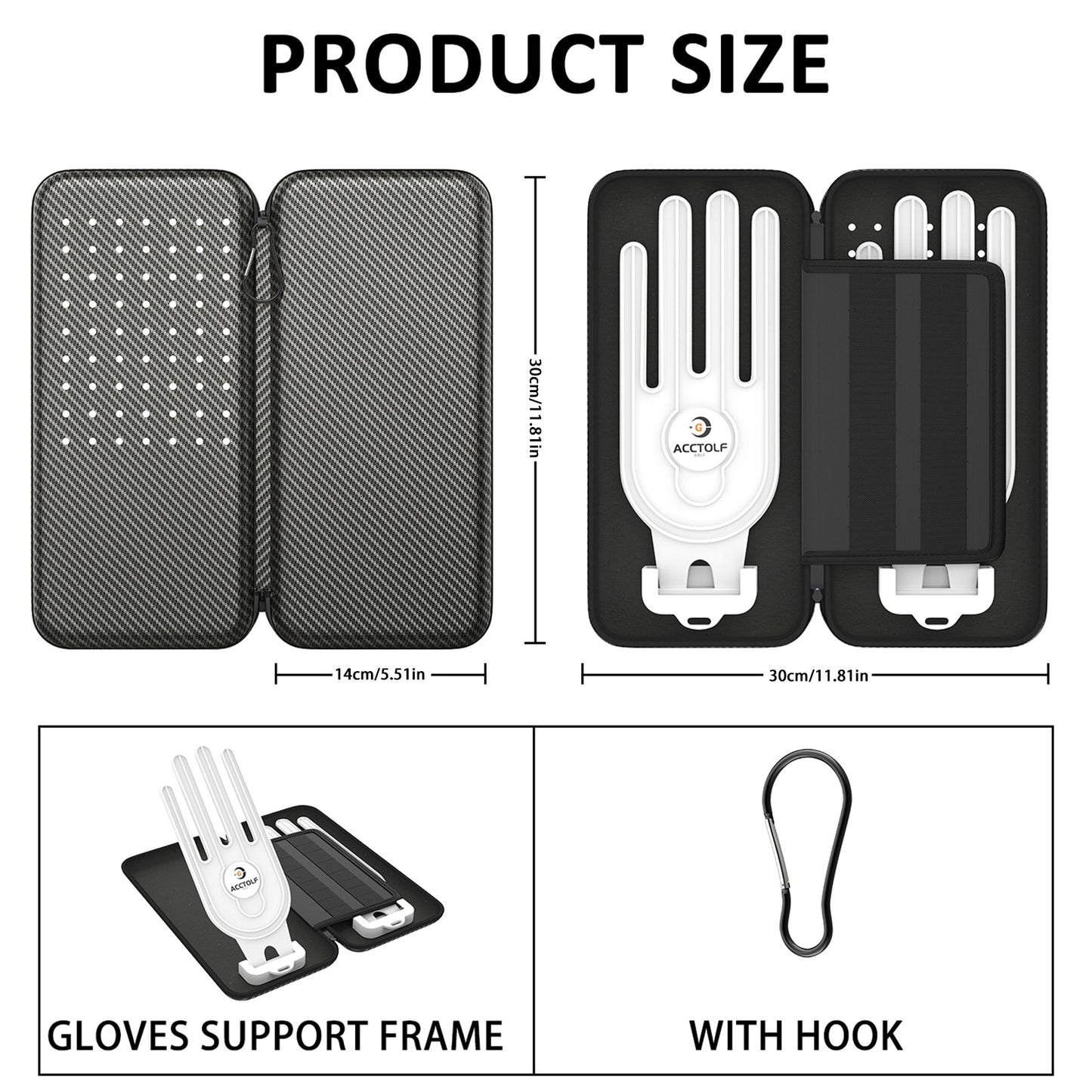 Grey Golf Glove Bag with Dual Glove Support Frame & Hook - Convenient Storage for Tees, Ball Markers and Golf Accessories