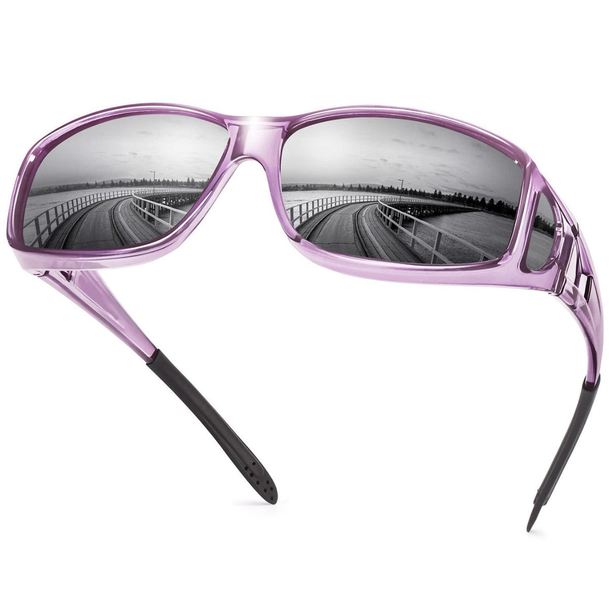 Purple 2PCS Men's Polarized Fitover Sunglasses | Wrap-Around Driving Glasses | Wear Over Prescription Eyewear | Dust and Wind Protection