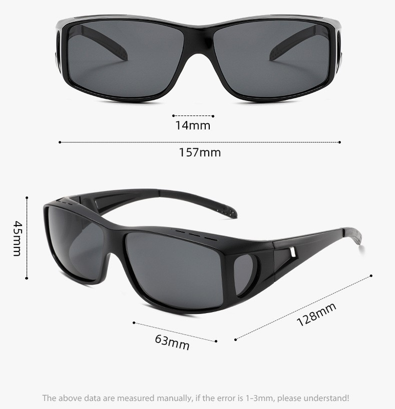 Black 2PCS Men's Polarized Fitover Sunglasses | Wrap-Around Driving Glasses | Wear Over Prescription Eyewear | Dust and Wind Protection