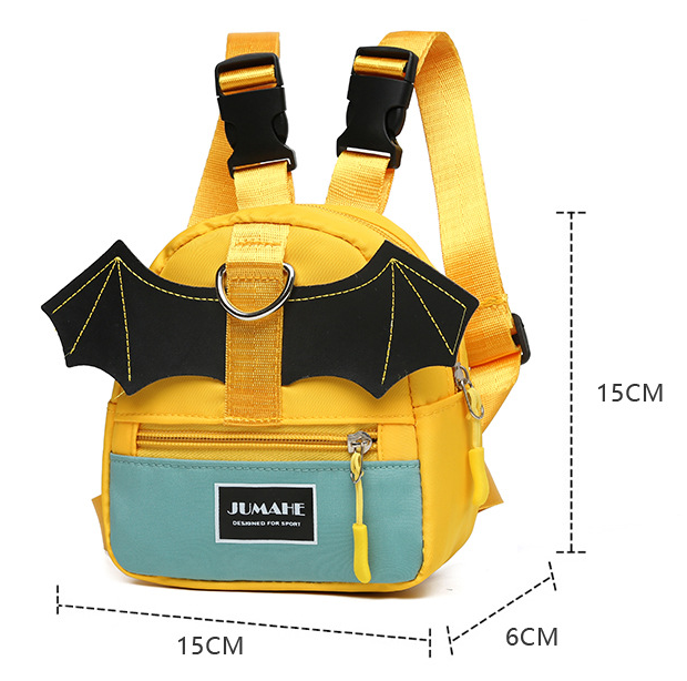 Yellow Adorable Bat-Wing Pet Backpack for Dogs | Self-Wearing Snack Pouch | Adjustable Harness Bag with Leash Attachment