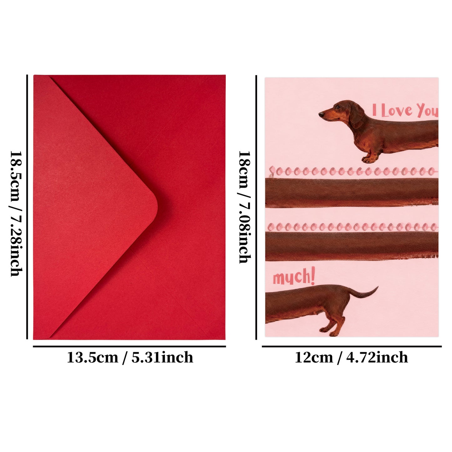 10-Pack Adorable Dachshund Valentine's Day Greeting Cards with Red Envelopes | Funny Long Dog I Love You Anniversary Cards