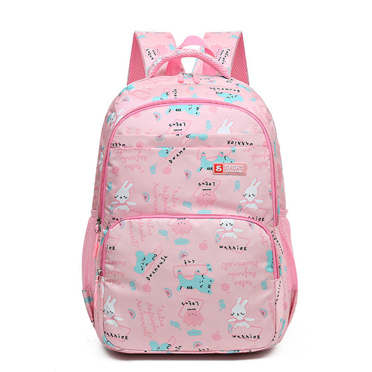 Pink Premium Large Capacity Cute Cartoon Student Backpack | Multi-Layered Casual School Bag | Ergonomic Travel Daypack for Kids 46cm