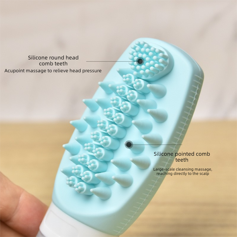 Blue Travel Silicone Refillable Bottle Set – Multi-Functional Soft-Squeeze Dispenser with Built-in Brush (3-Pack)
