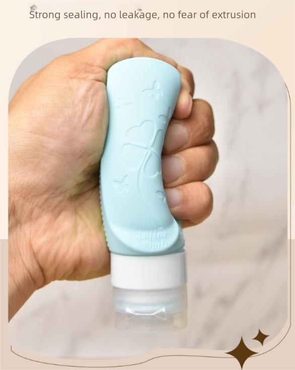 Green Travel Silicone Refillable Bottle Set – Multi-Functional Soft-Squeeze Dispenser with Built-in Brush (3-Pack)