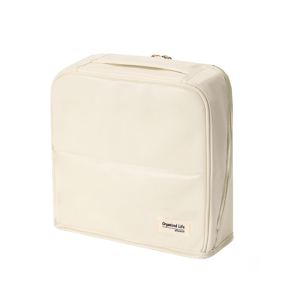 Beige Magnetic Compartmentalized Standing Cosmetic Bag – Large Capacity with Mirror, Travel Makeup Organizer (26×10×26 cm)